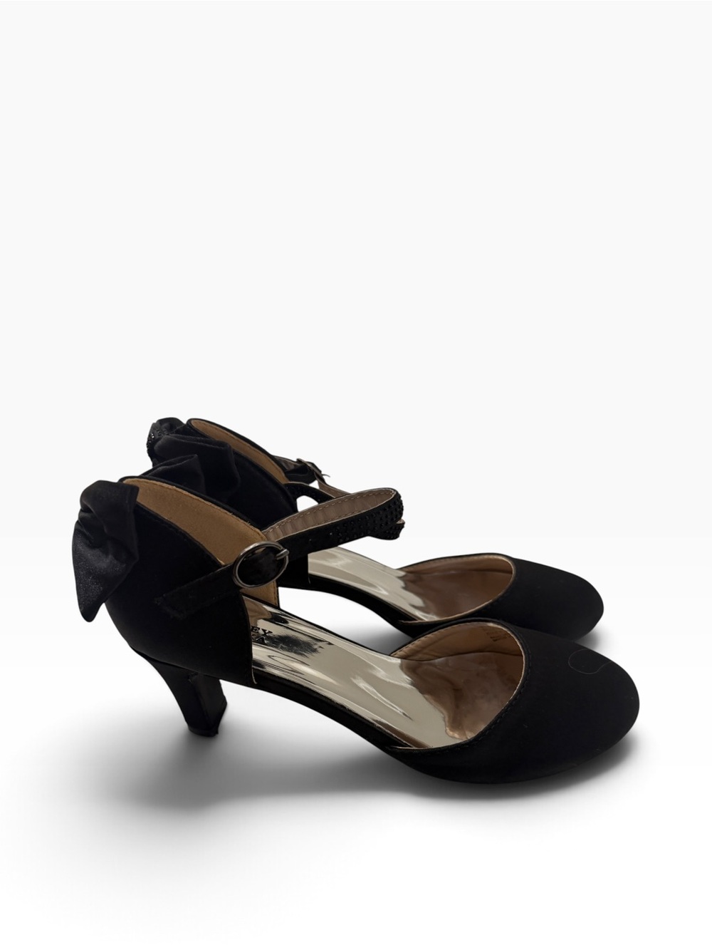 Badgley Mischka Black Satin Mary Jane Heels with Back Bow